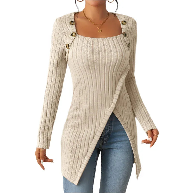 Chandail long pour femme confortable à fente latérale