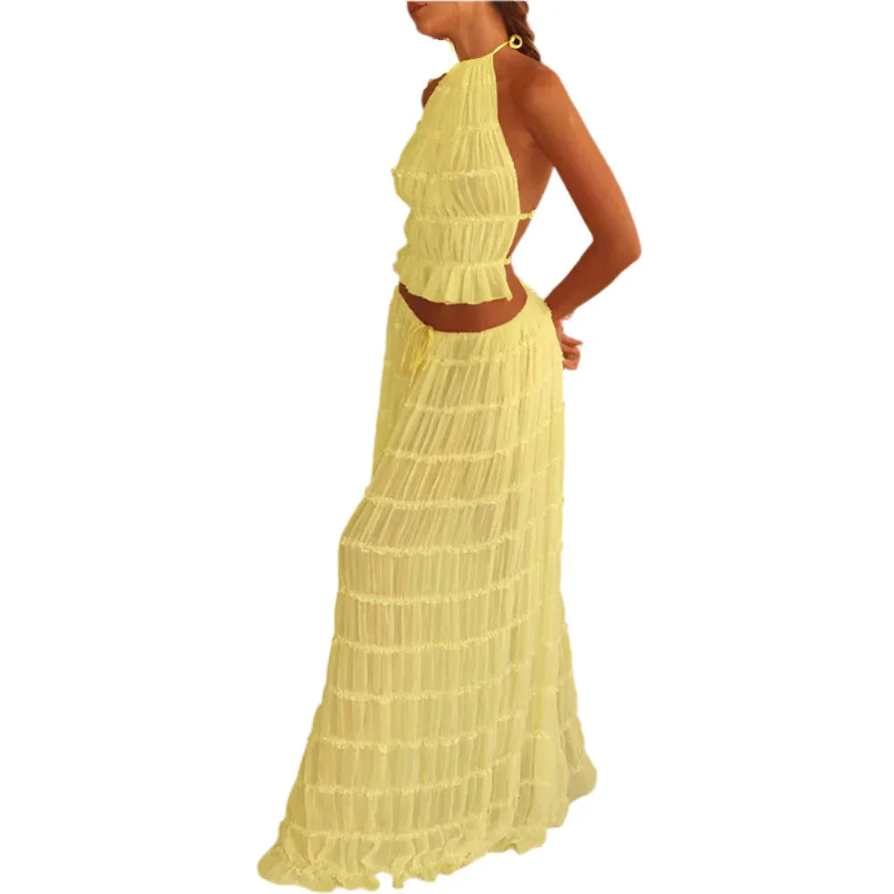 Damen Maxikleid & Ärmelloses, rückenfreies Top, 2-teiliges Bekleidungsset