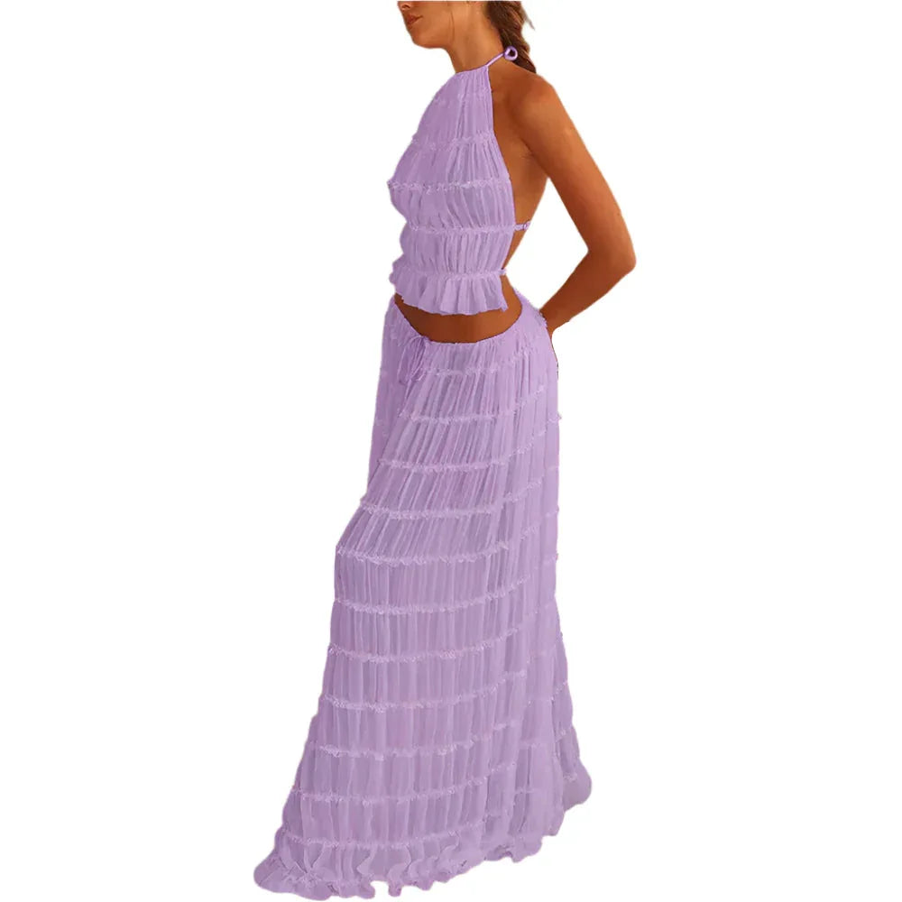 Damen Maxikleid & Ärmelloses, rückenfreies Top, 2-teiliges Bekleidungsset