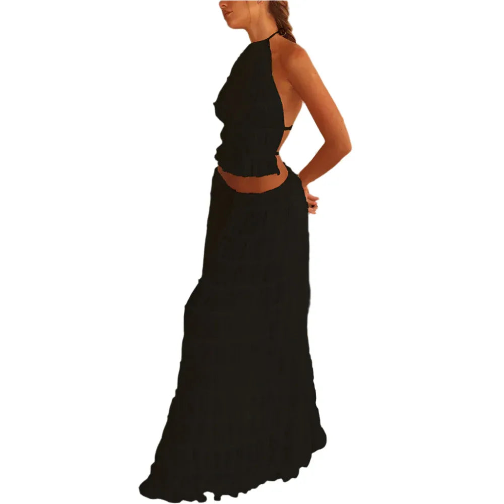 Damen Maxikleid & Ärmelloses, rückenfreies Top, 2-teiliges Bekleidungsset