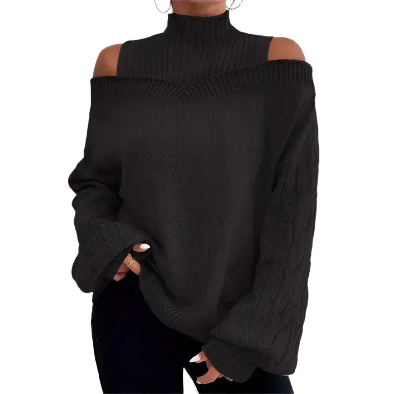 Pull col roulé femme avec épaules dénudées