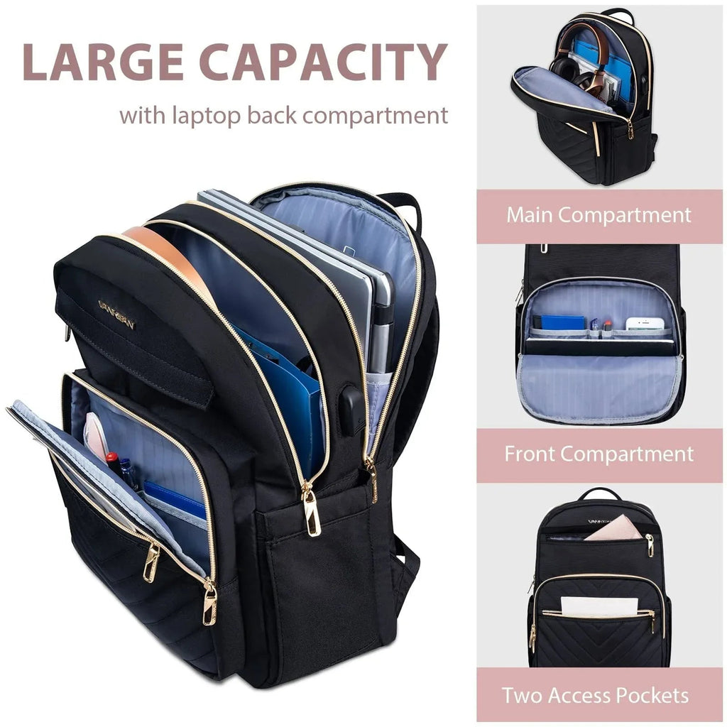 Damen Oxford-Stoff USB Lade Business Arbeits Schul Rucksack