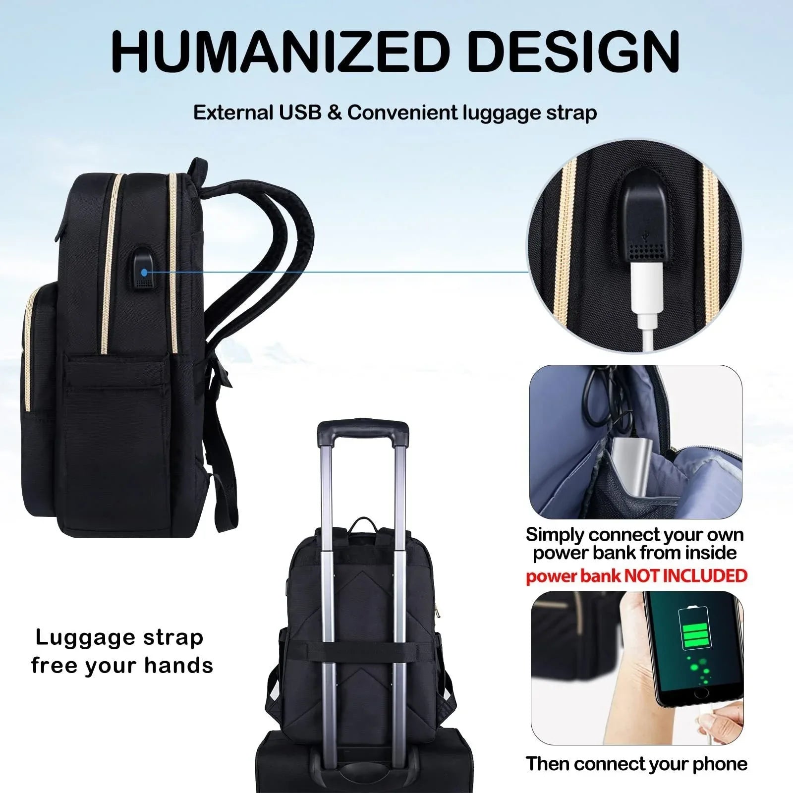 Women's Oxford Cloth USB Charging Business Work School Student Backpack