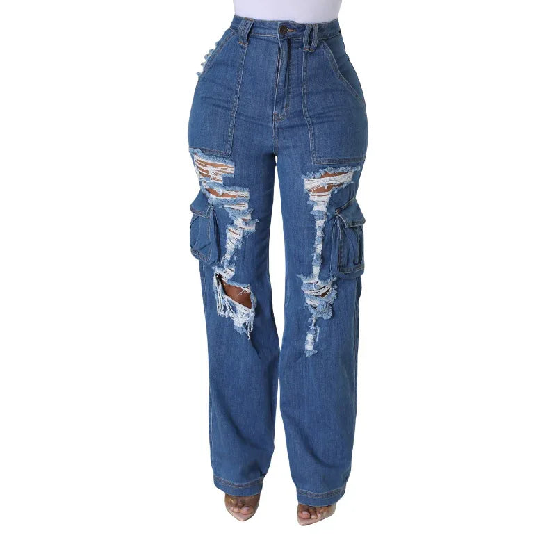 Damen Hose Zerrissene Stretch-Jeans