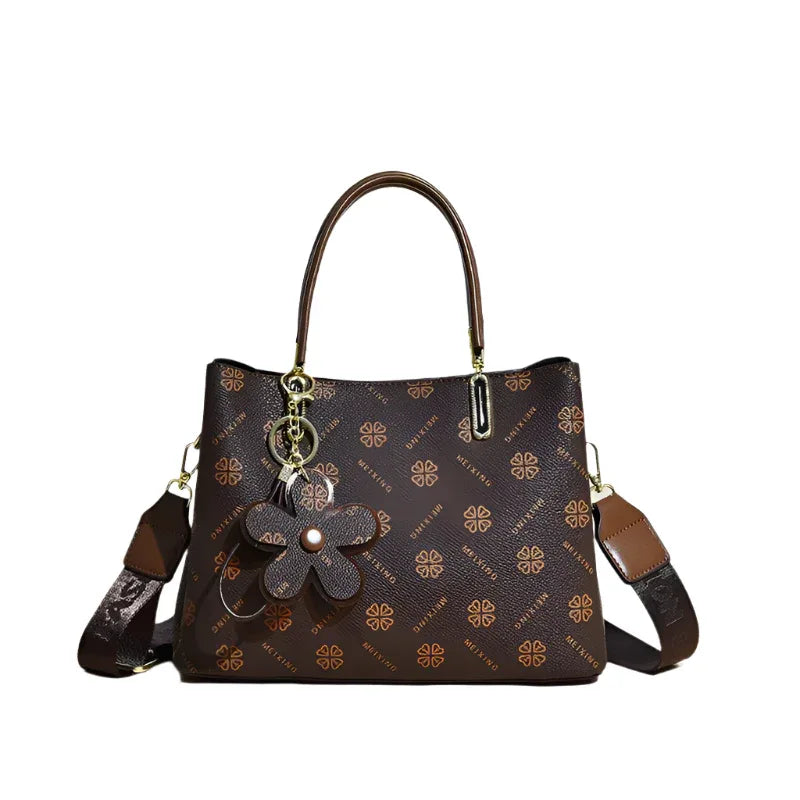 Sac à main en cuir PU pour femme avec pendentif fleur et bandoulière amovible