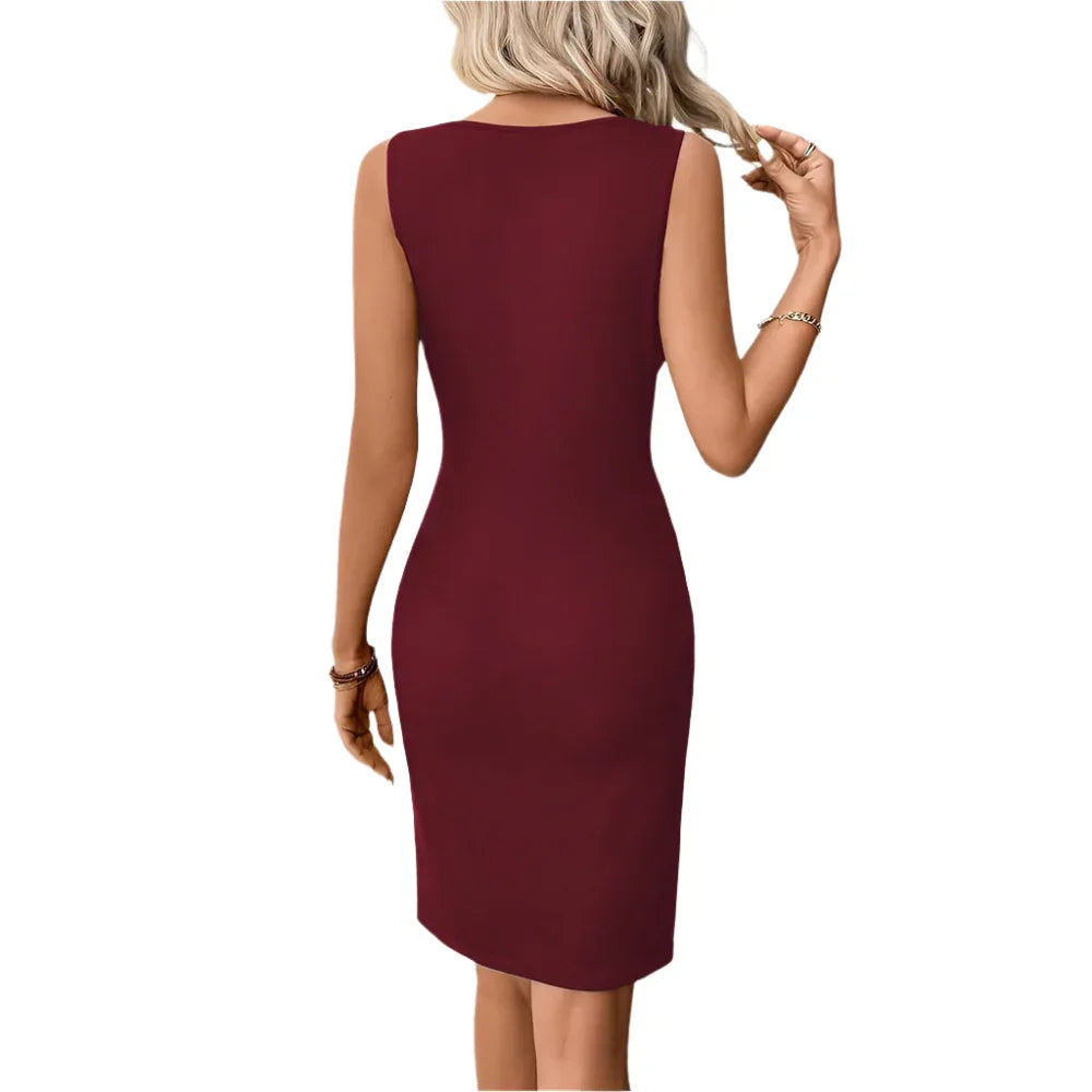Damen Rundhals Eng Anliegendes Ärmelloses Kleid mit Hohlmuster