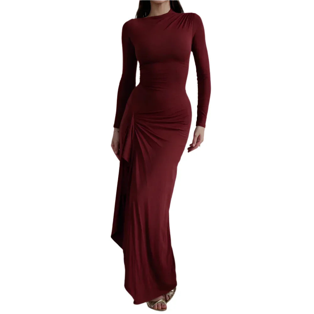 Damen Slim Fit Langarm-Kleid mit asymmetrischem Schlitz