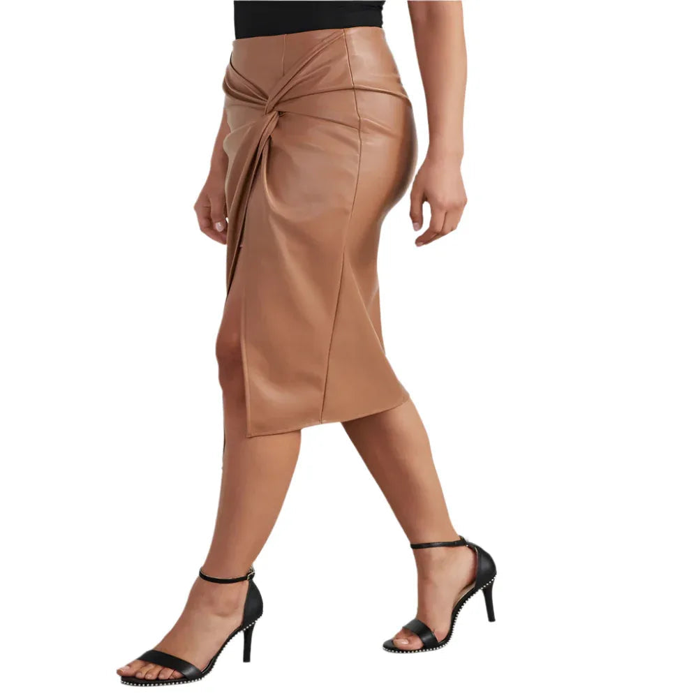 Damen-Midirock aus Leder mit Schlitz und figurbetonter Passform
