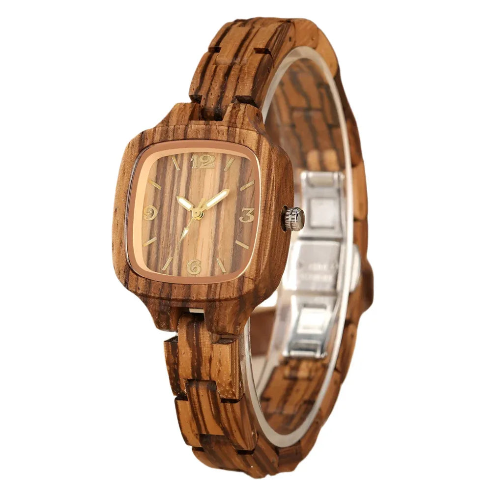 Damen-Armbanduhr aus quadratischem Bambusholz