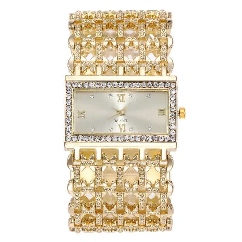 Montre rectangulaire en acier avec strass pour femme