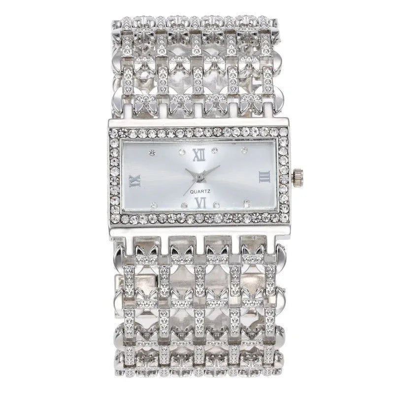 Montre rectangulaire en acier avec strass pour femme