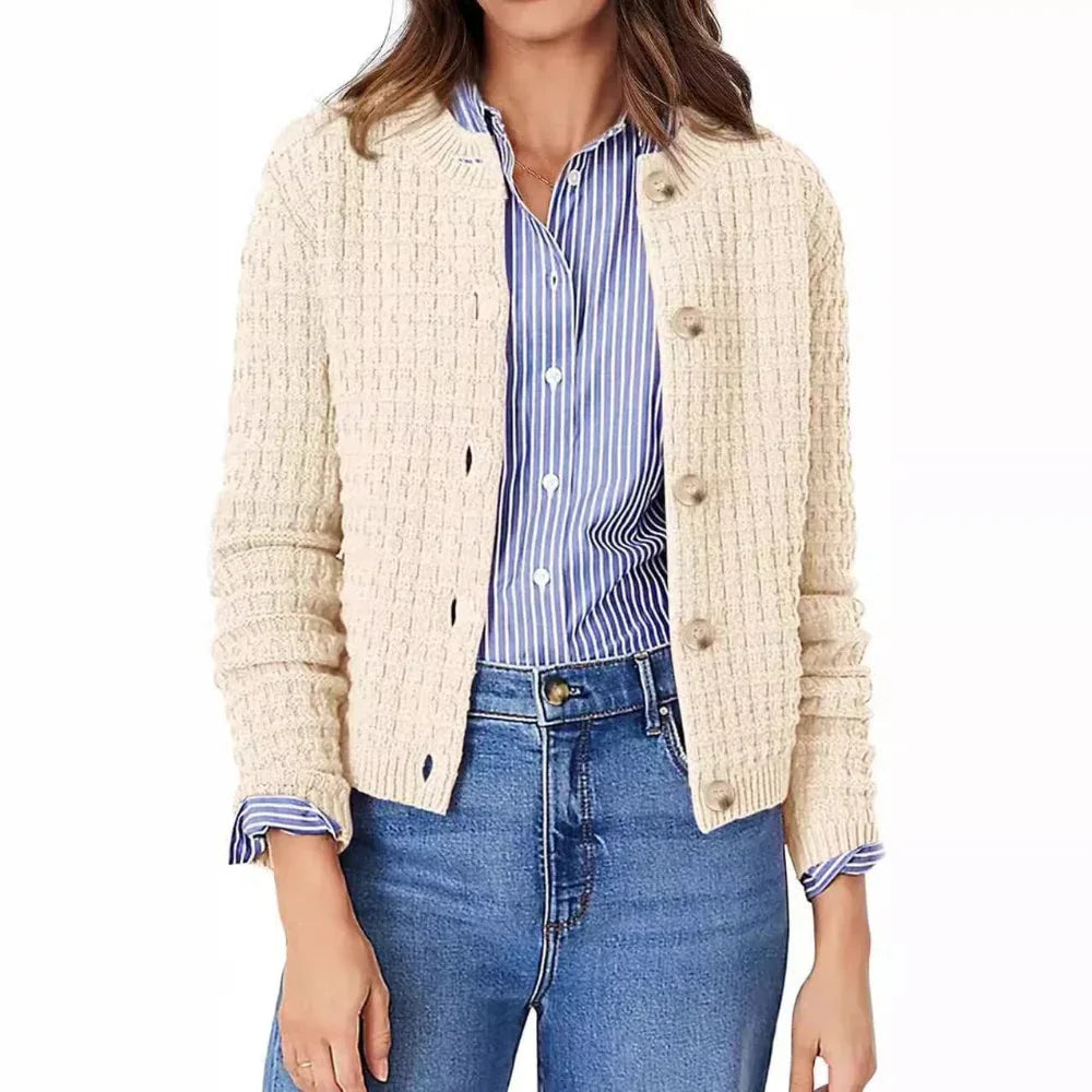 Manteau en tricot ras du cou pour femme, style élégant