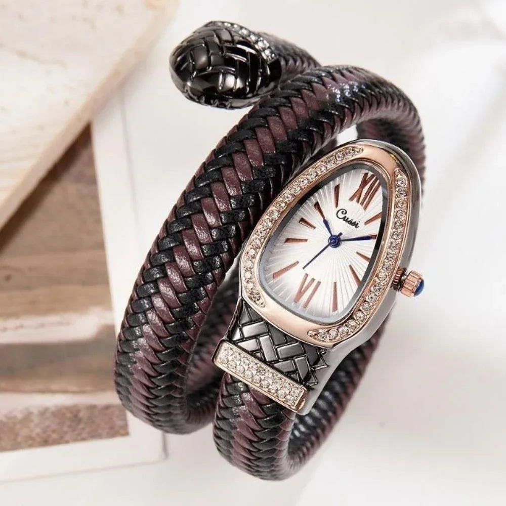 Montre femme avec bracelet en cuir en forme de serpent