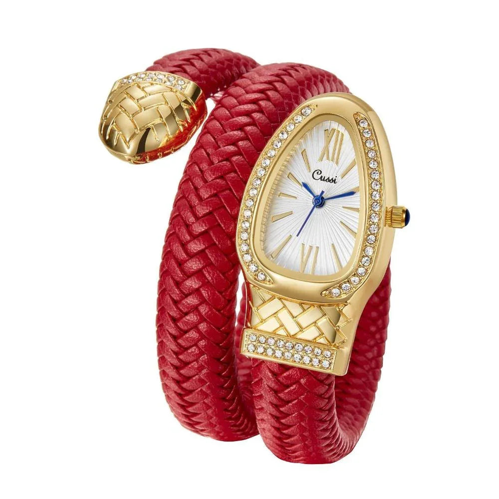 Montre femme avec bracelet en cuir en forme de serpent