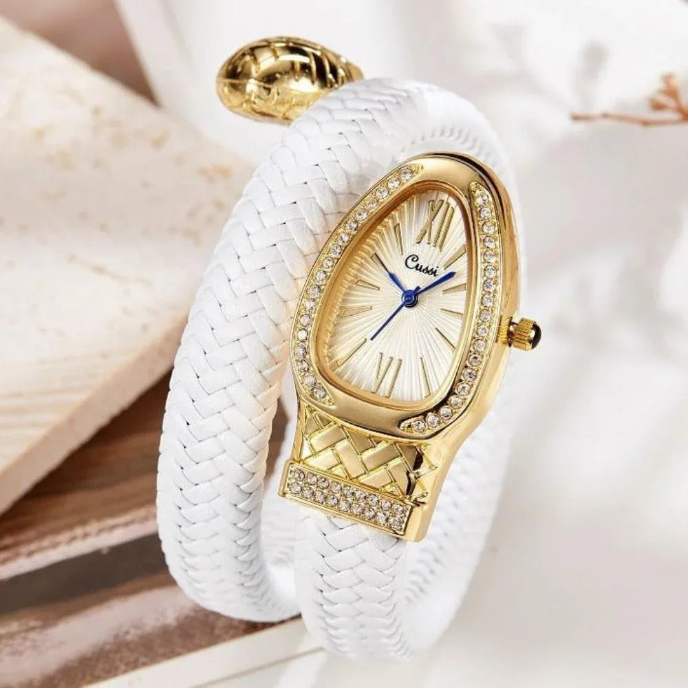 Montre femme avec bracelet en cuir en forme de serpent