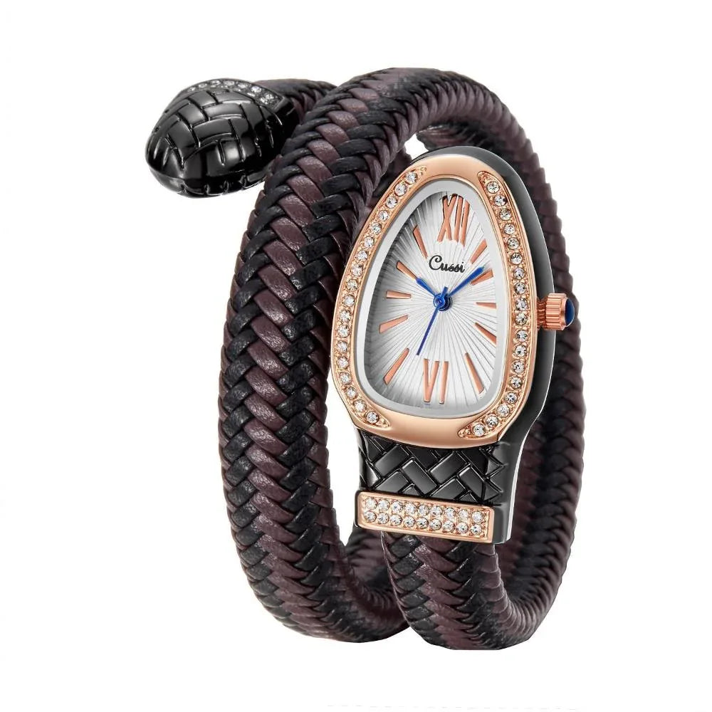 Montre femme avec bracelet en cuir en forme de serpent