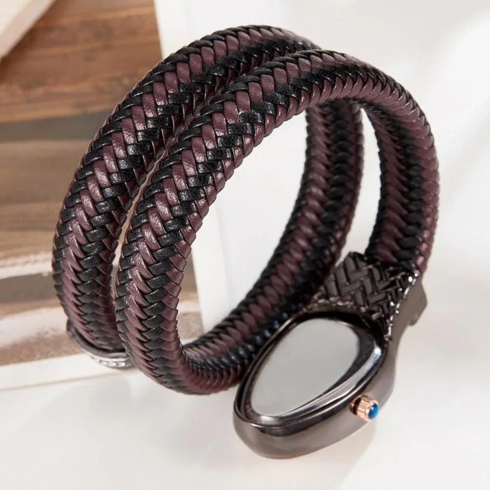 Montre femme avec bracelet en cuir en forme de serpent