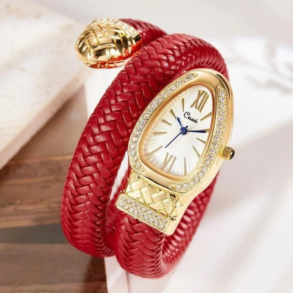 Montre femme avec bracelet en cuir en forme de serpent