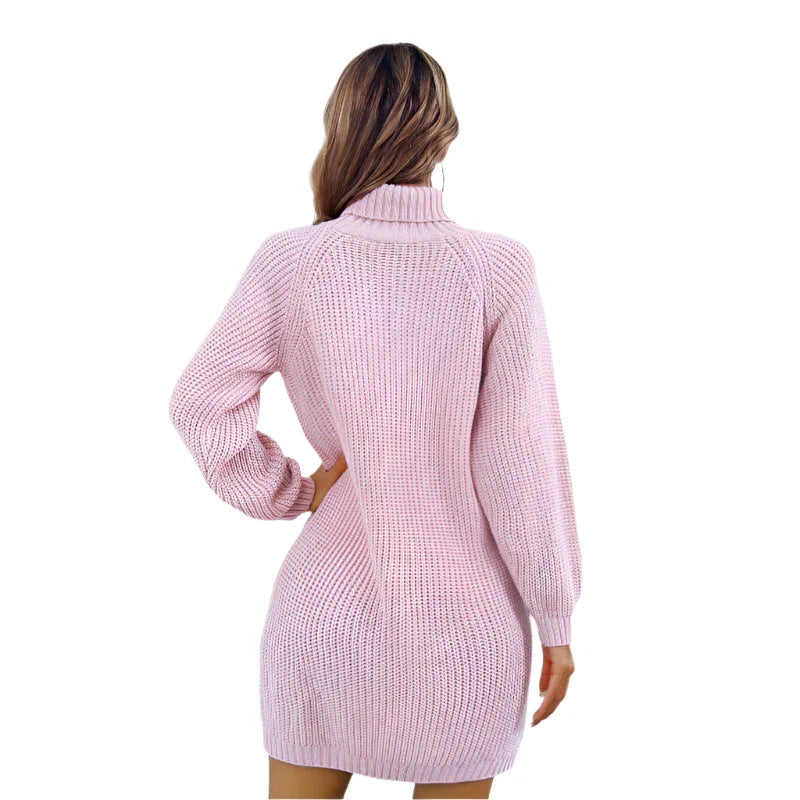 Damen Winter Rollkragen-Pulloverkleid mit lässigem Knopfdesign
