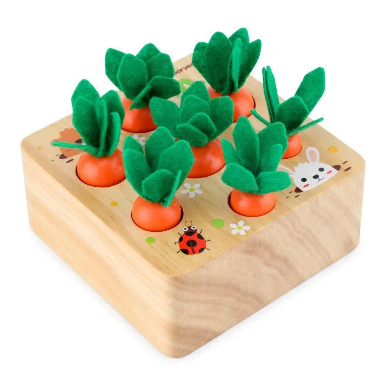 Holzbrett mit Holzkarotten Lernspielzeug