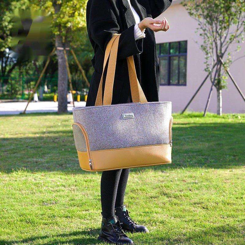 Sac à main portable en laine et cuir PU pour chien ou chat
