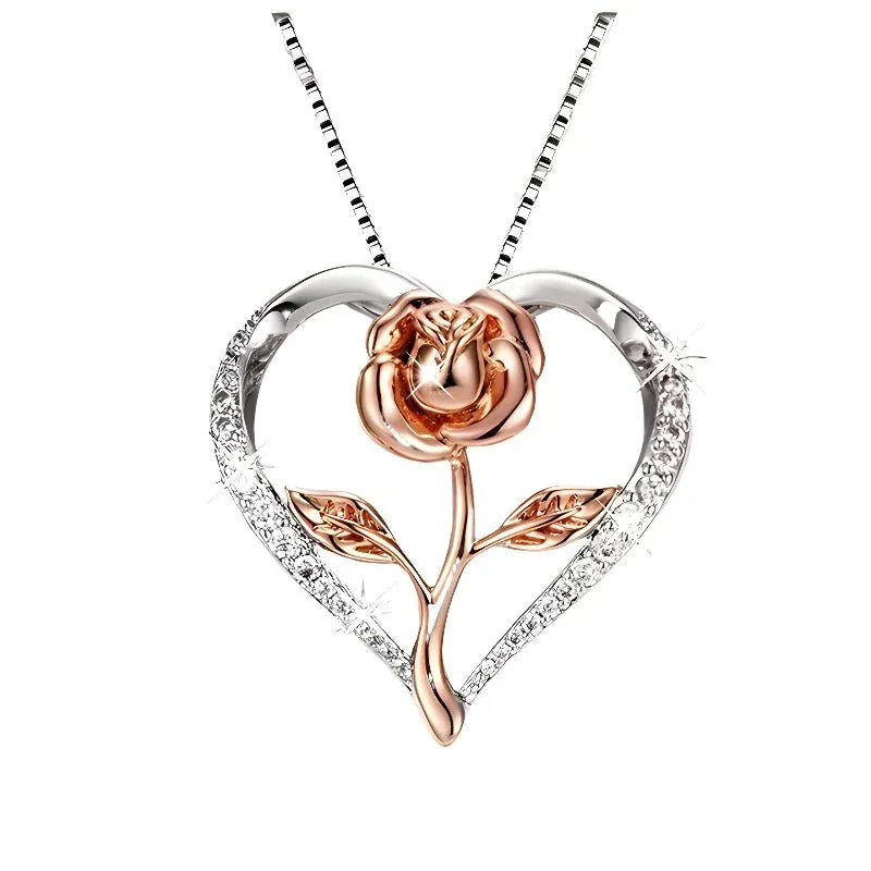 Zirkon Herz Rosenkette Silber für Damen
