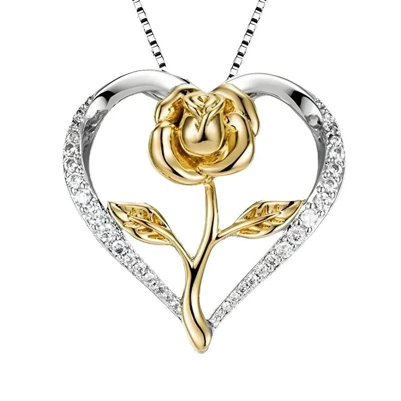 Zirkon Herz Rosenkette Silber für Damen