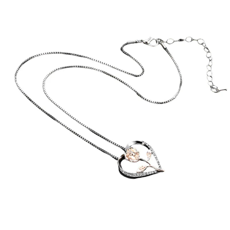Collier Femme Argent Cœur Zircon Rose