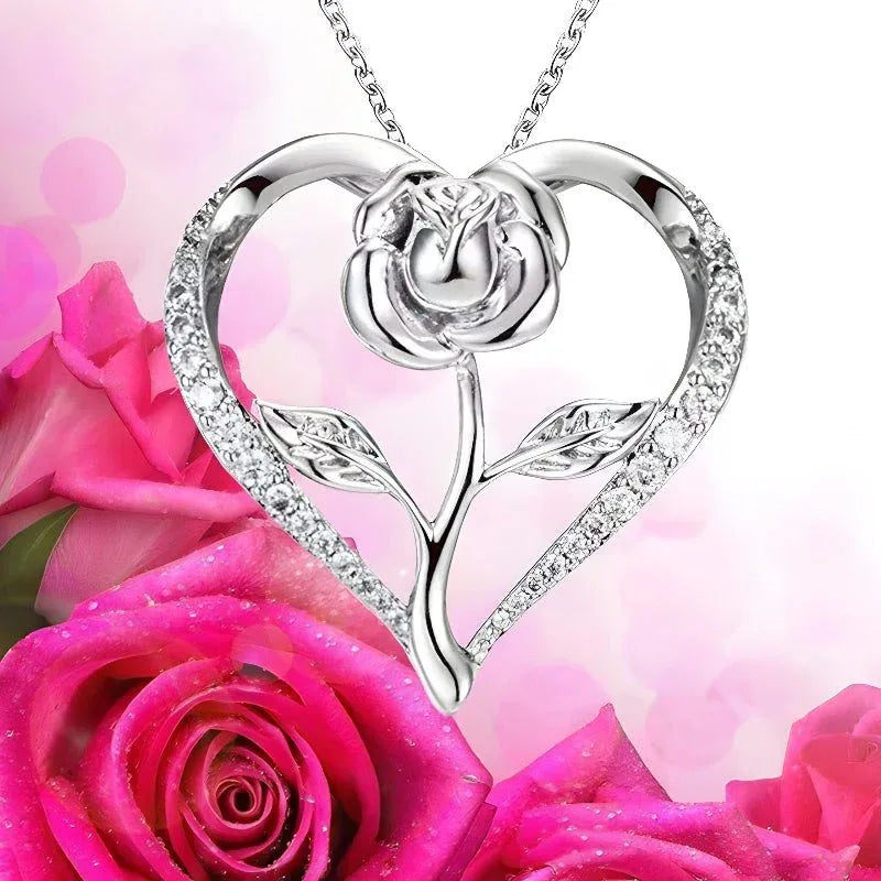 Zirkon Herz Rosenkette Silber für Damen